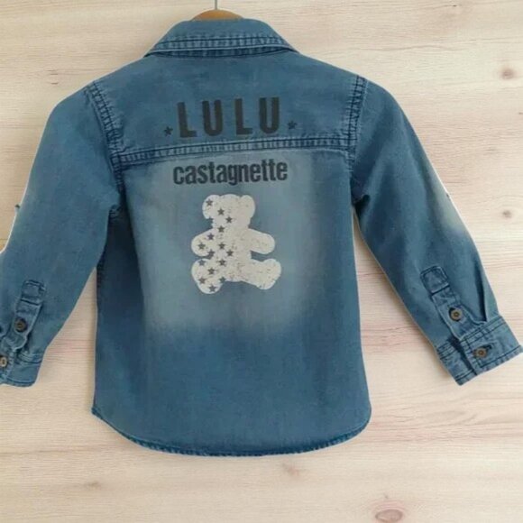 Lulu Castagnette Chambray Teddy Bear Button-Down Shirt 18 months - Picture 1 of 10